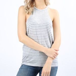 Women’s Gray Striped V Cut Back Tank
